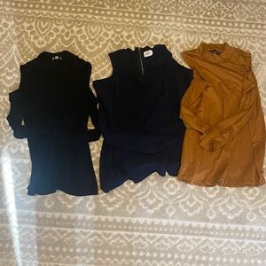 Elegant Women's Tops Set - Black, Navy, and Tan